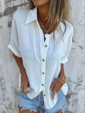 Full Size Collared Neck Half Sleeve Shirt Plus Size - Maria de Fatima Andrade