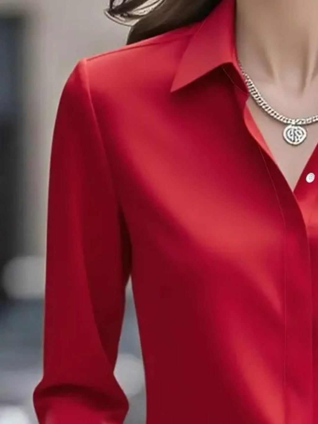 Button Down Collared Neck Long Sleeve Shirt - Maria de Fatima Andrade