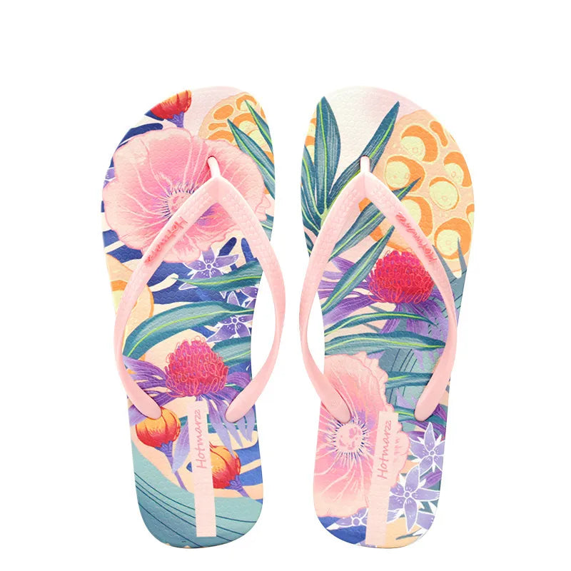 Printed Toe Post Flats Sandals - Maria de Fatima Andrade