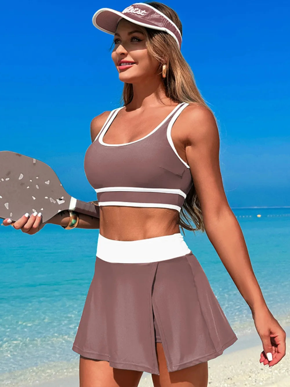Scoop Neck Top and Skort Swim Set - Maria de Fatima Andrade