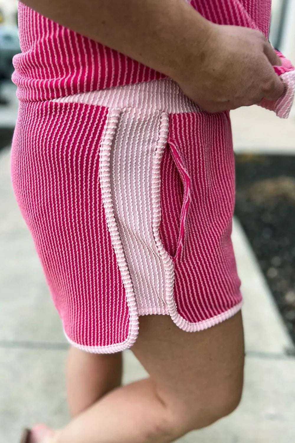 Ribbed Round Neck Top and Shorts Two-Piece Casual Set - Maria de Fatima Andrade