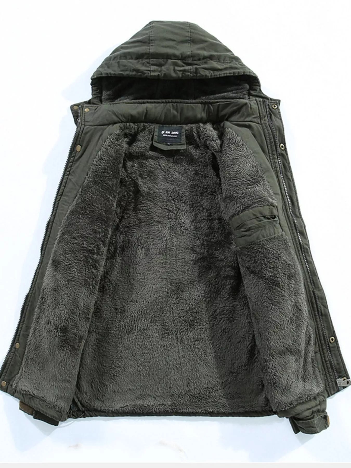 Men's Plus Size Drawstring Zip Up Hooded Jacket - Maria de Fatima Andrade
