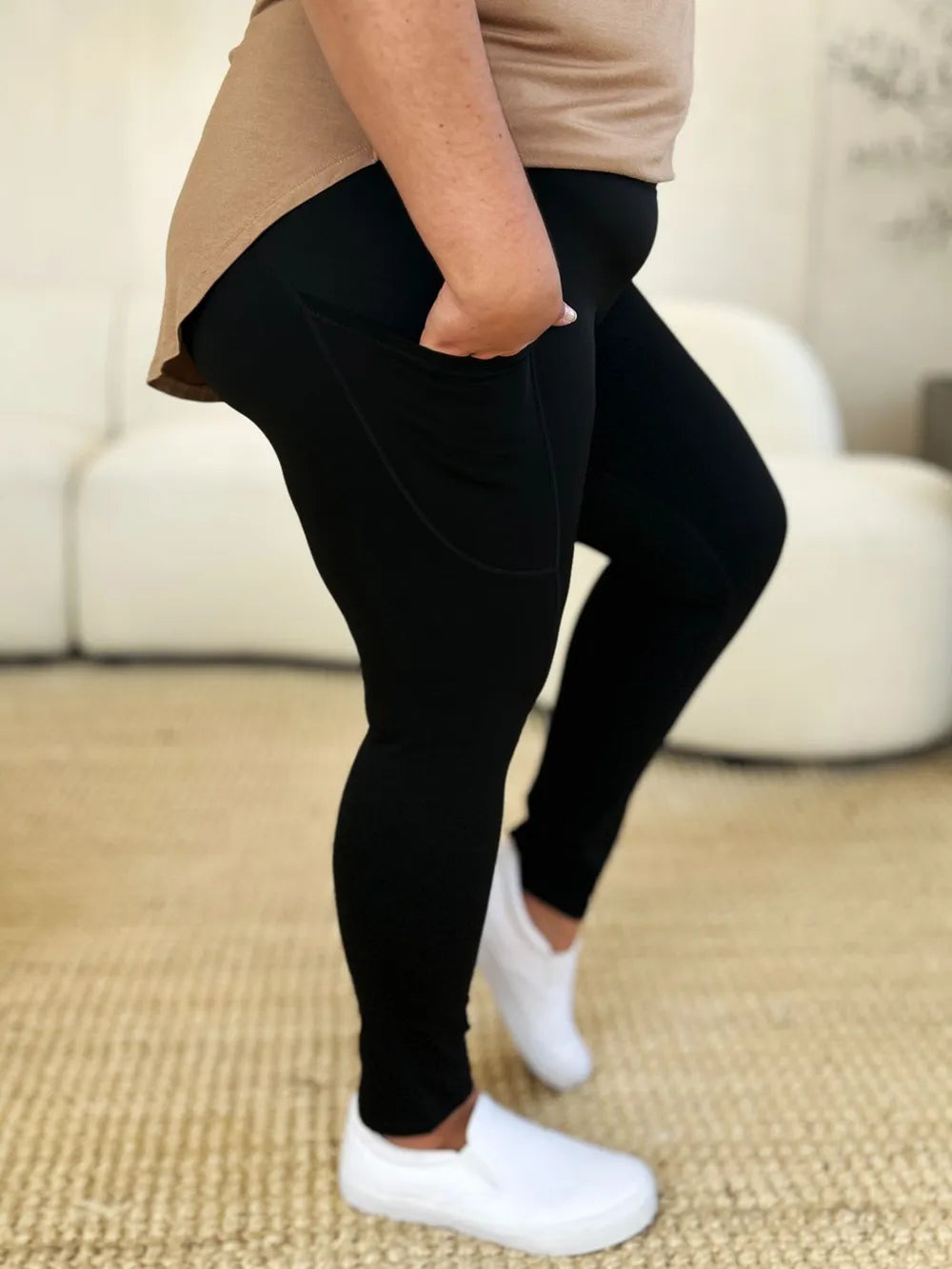 Wide Waistband Sports Leggings - Maria de Fatima Andrade