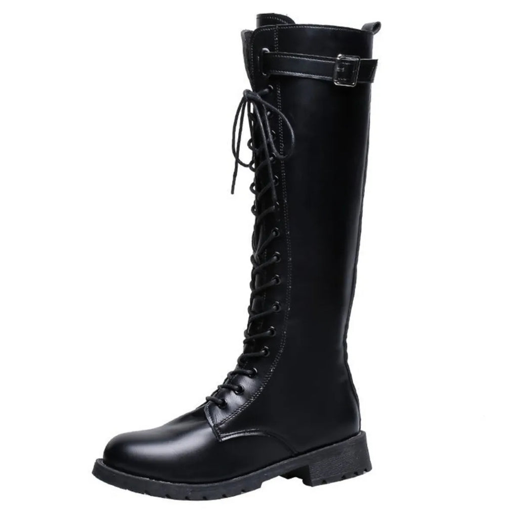 Leather Lace-Up Combat Boots - Maria de Fatima Andrade