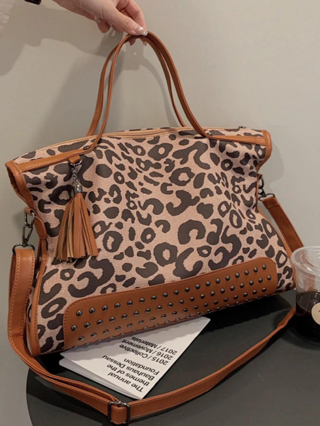 Leopard Studded Tote Bag - Maria de Fatima Andrade