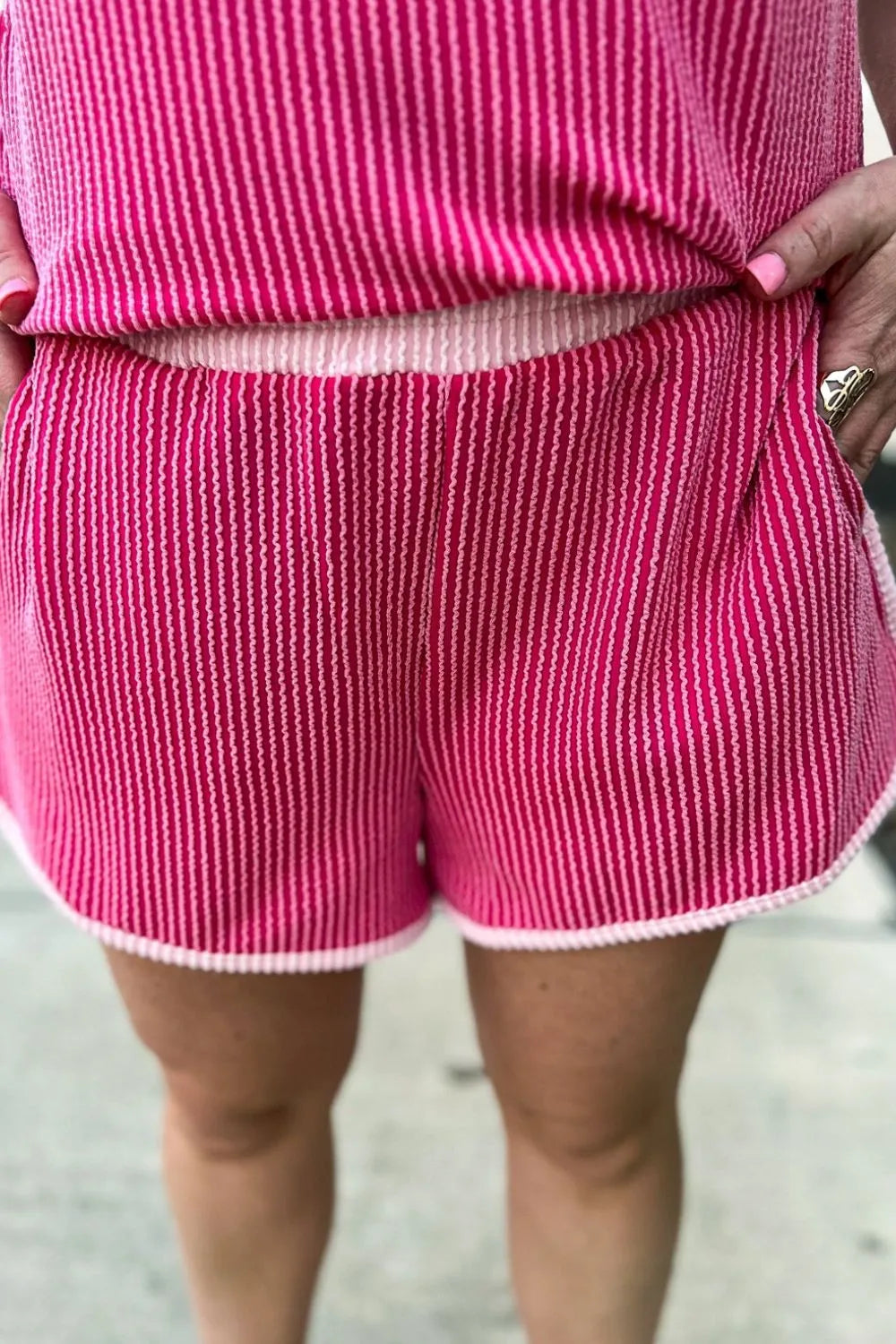 Ribbed Round Neck Top and Shorts Two-Piece Casual Set - Maria de Fatima Andrade