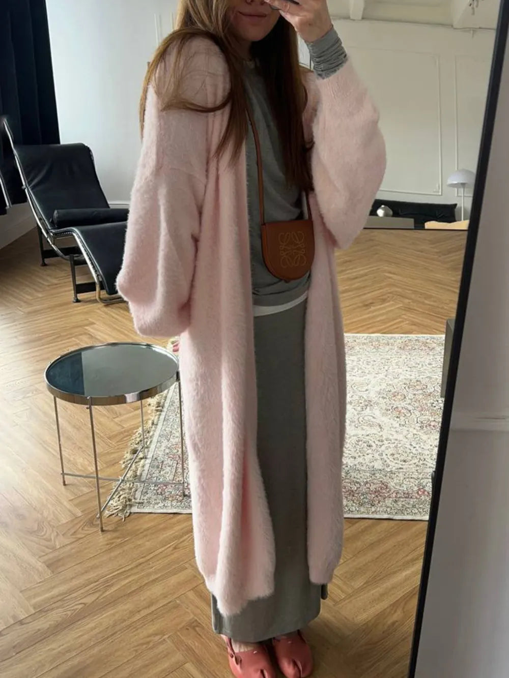 Fuzzy Open Front Solid Color Cardigan - Maria de Fatima Andrade