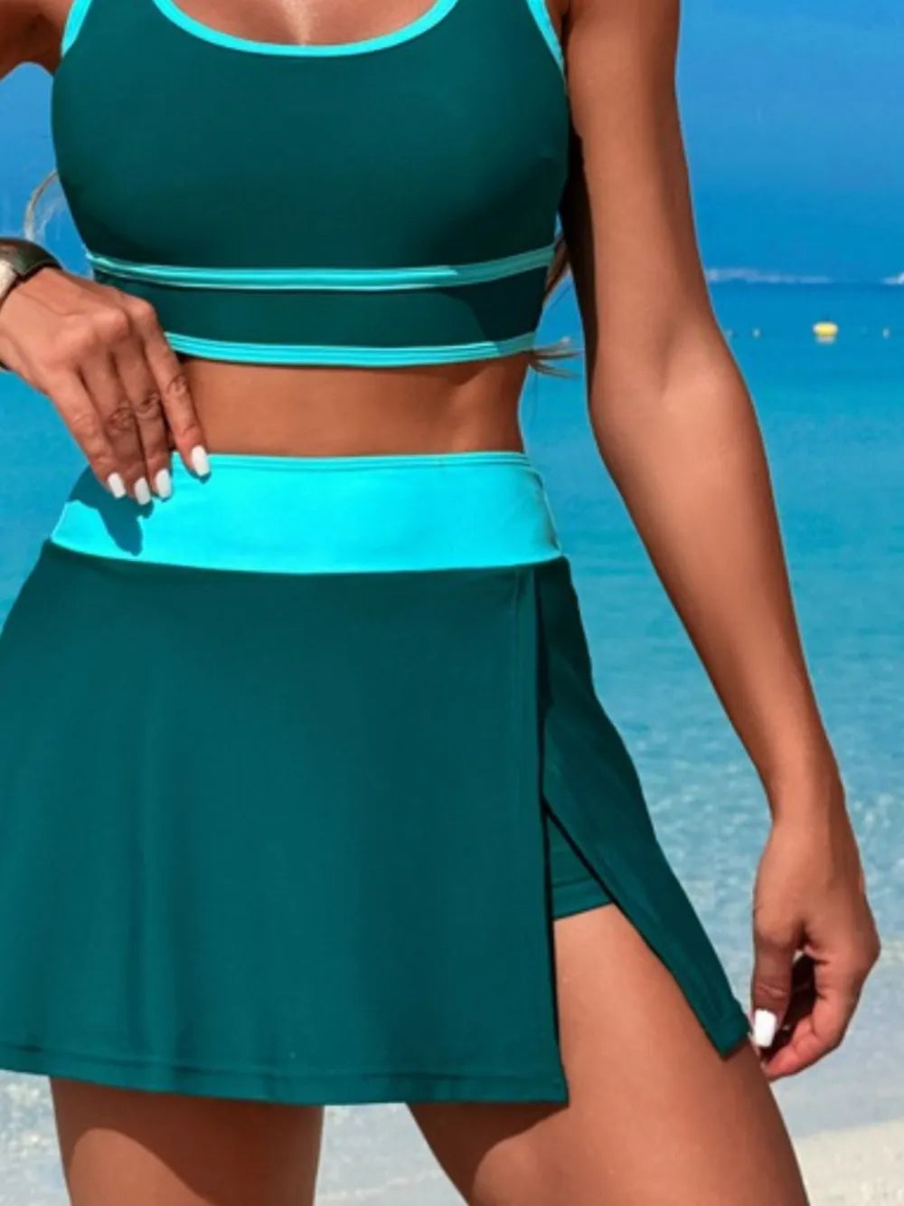Scoop Neck Top and Skort Swim Set - Maria de Fatima Andrade