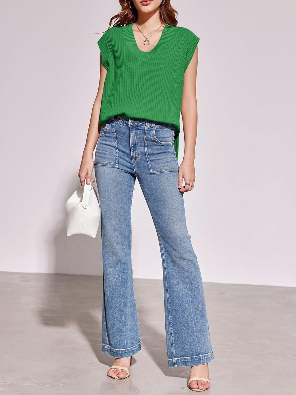 Casual V-Neck Knitted Sweater Vest - Maria de Fatima Andrade