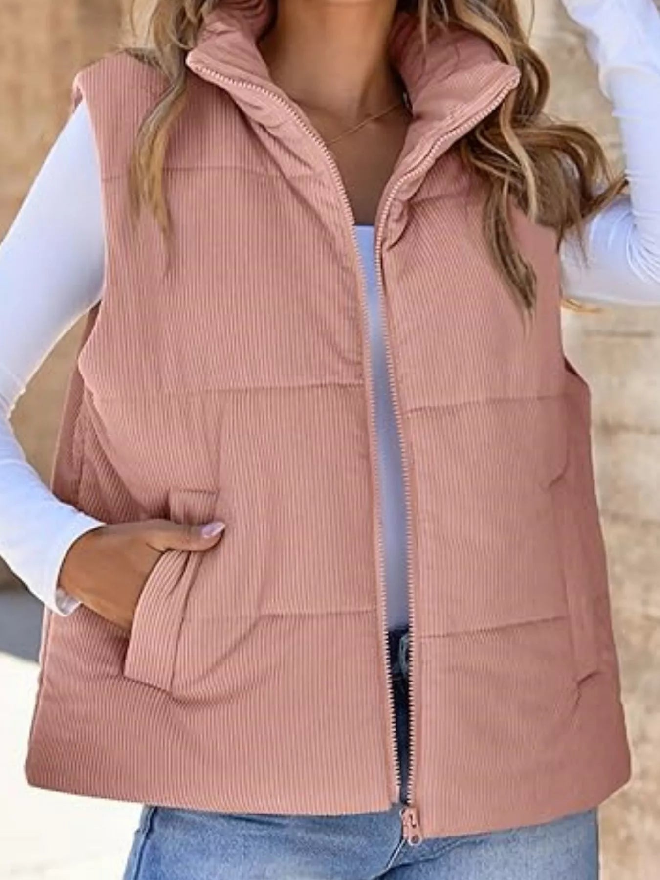 Corduroy Zip Up Vest Coat - Maria de Fatima Andrade