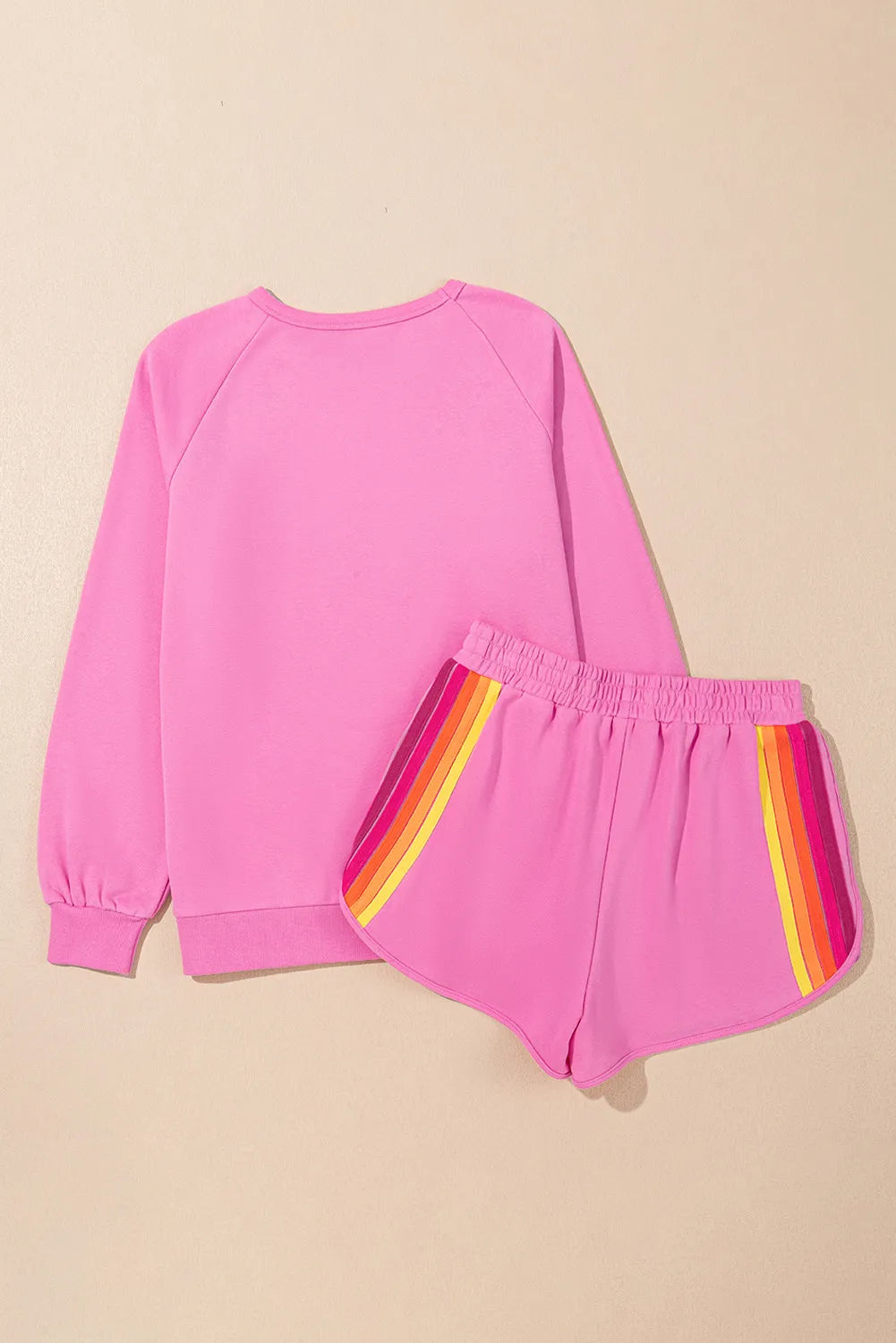 Full Size Contrast Striped Round Neck Top and Shorts Set - Maria de Fatima Andrade