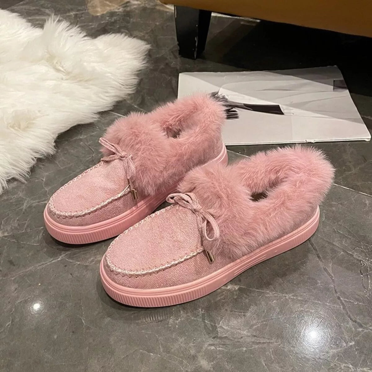 Fuzzy Round Toe Slip-Ons - Maria de Fatima Andrade