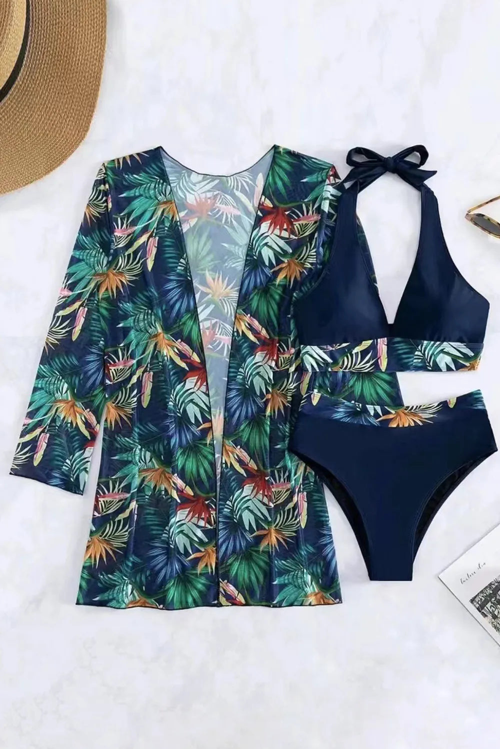 Printed Halter Neck Three-Piece Swim Set - Maria de Fatima Andrade