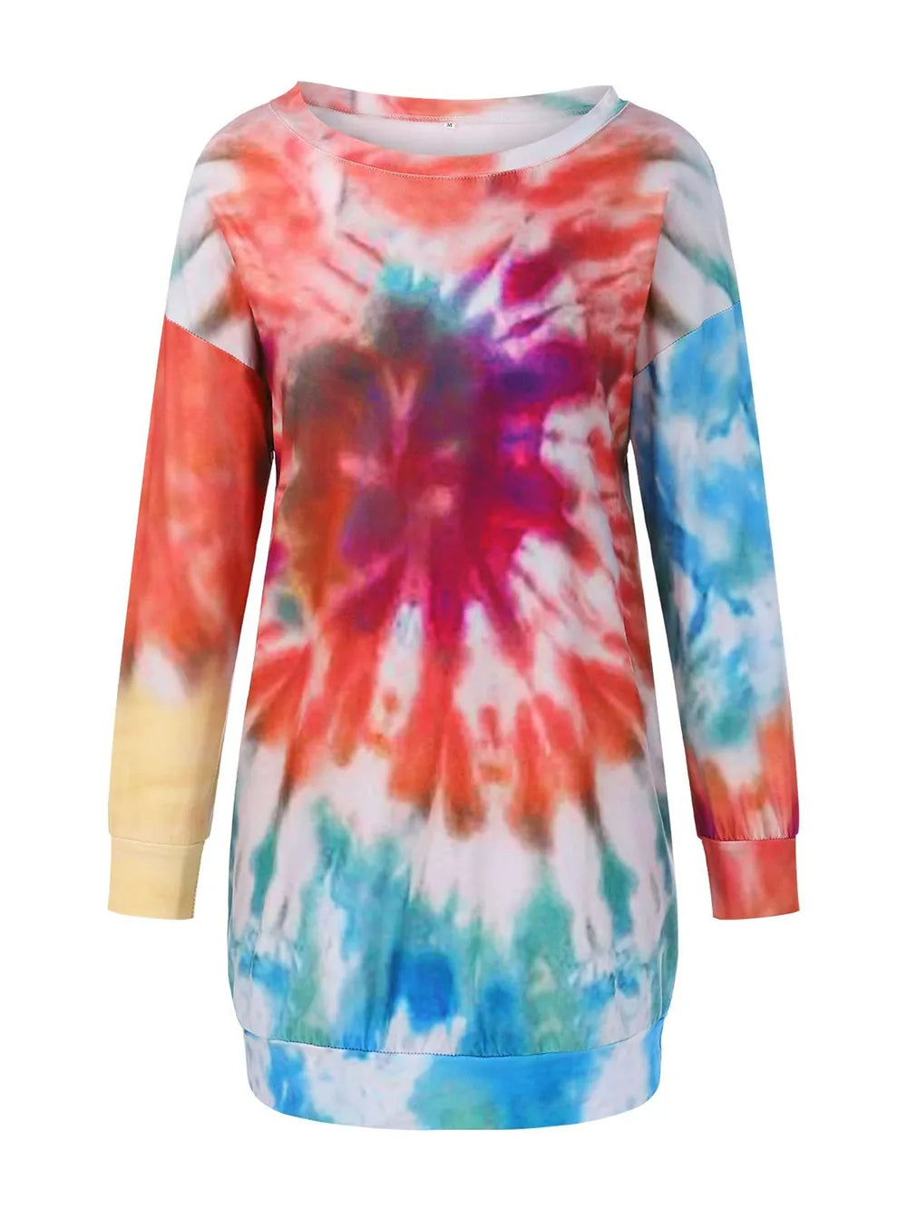 Full Size Tie-Dye Round Neck Long Sleeve Dress - Maria de Fatima Andrade