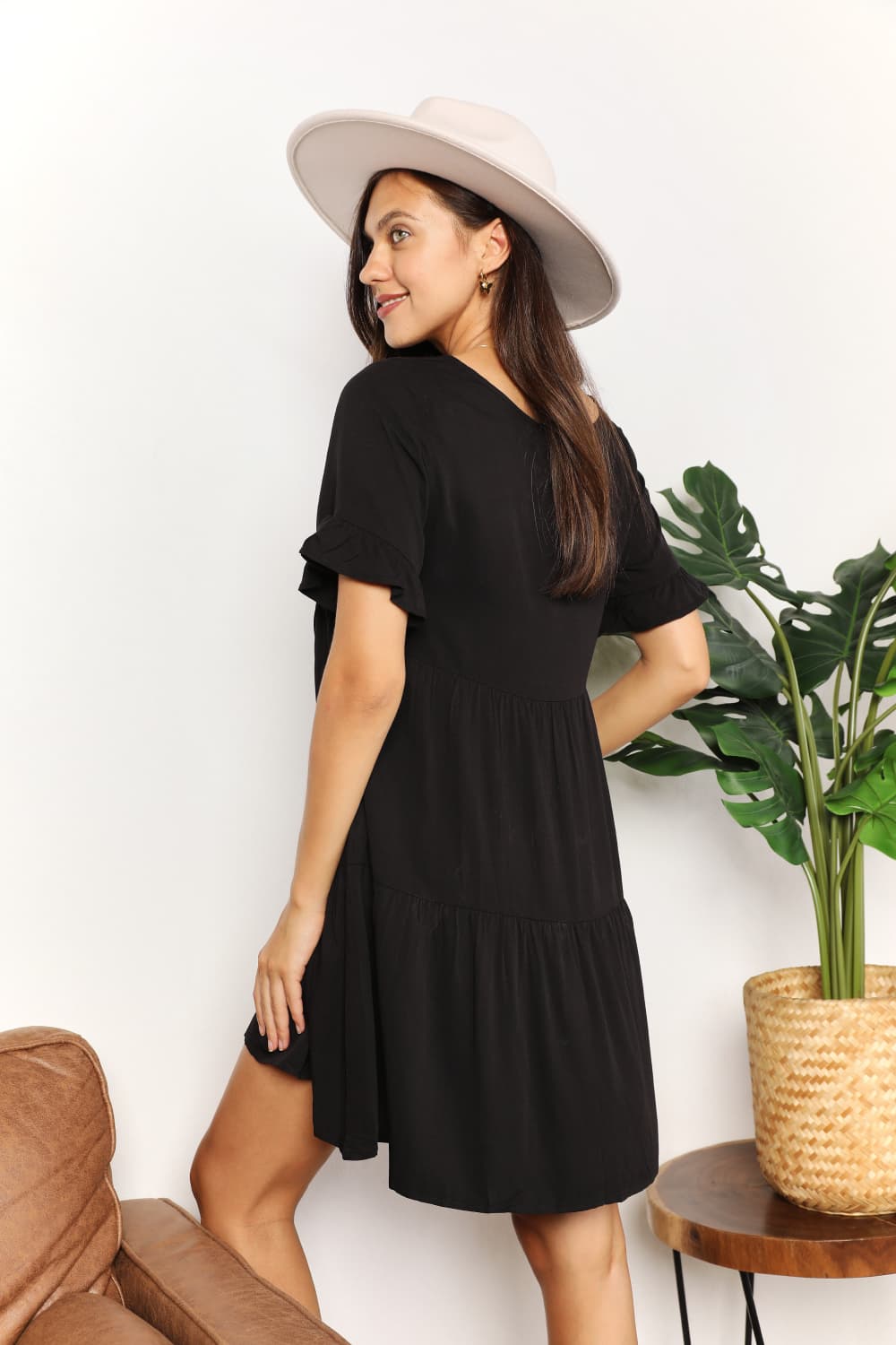Mandy V-Neck Flounce Sleeve Tiered Dress - Maria de Fatima Andrade