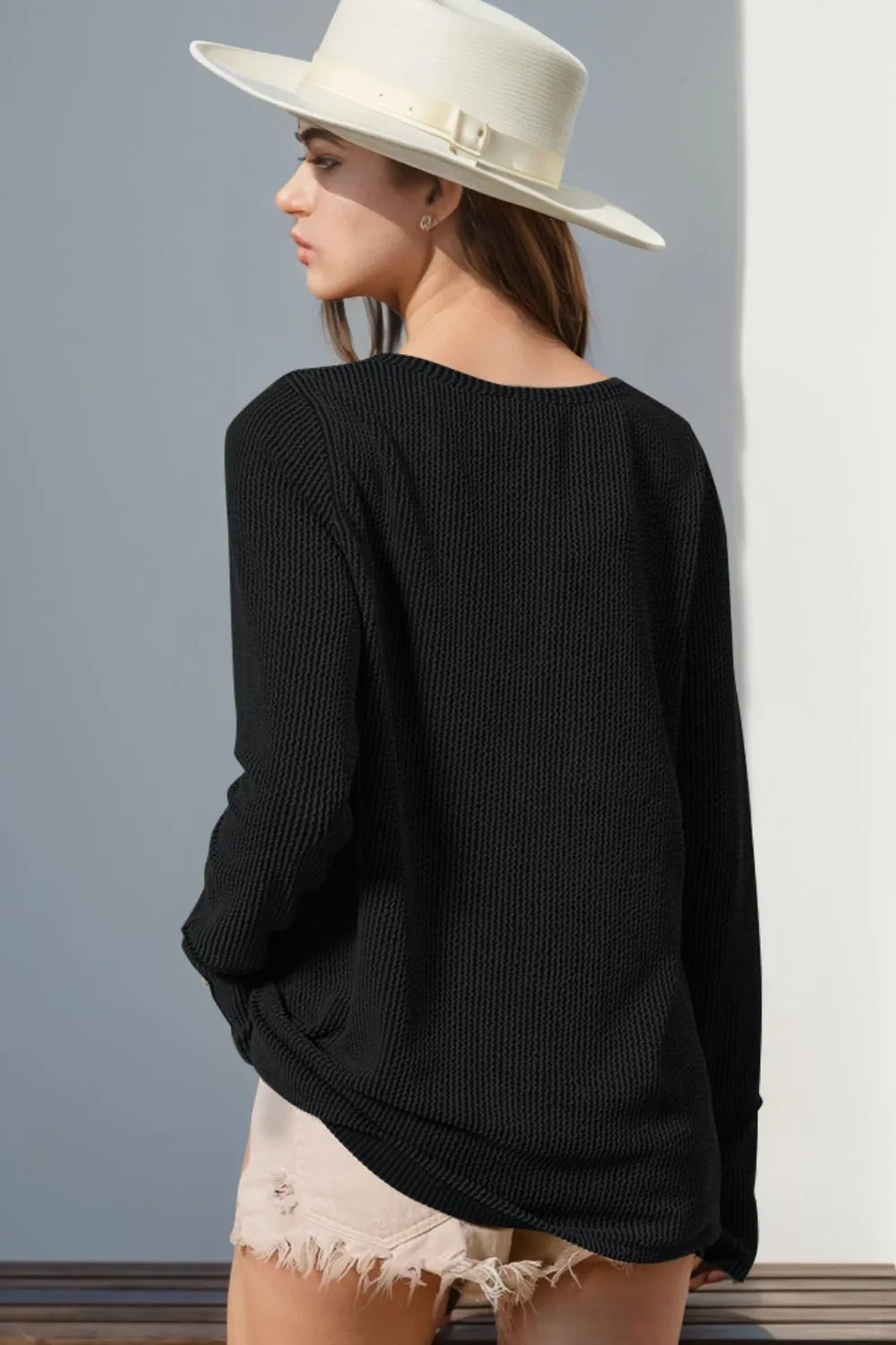 Thumbhole Long Sleeve Button Top - Maria de Fatima Andrade
