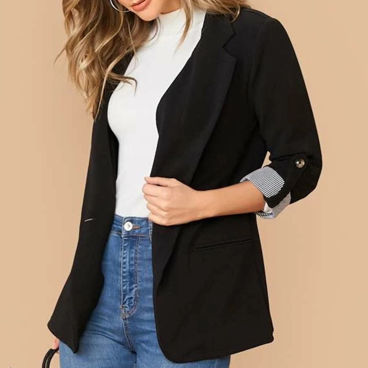 Lapel Collar Roll-Tab Sleeve Blazer - Maria de Fatima Andrade