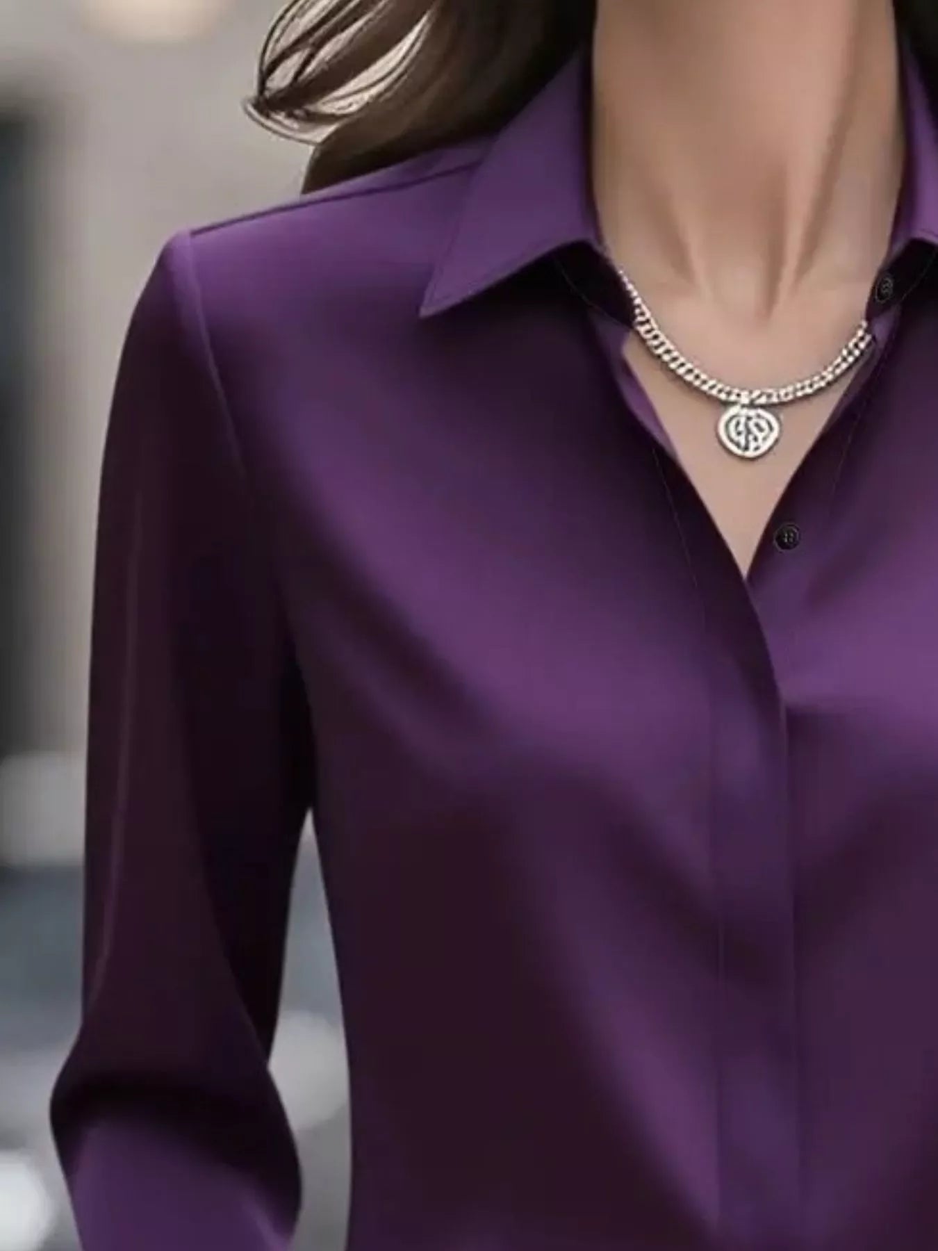 Button Down Collared Neck Long Sleeve Shirt - Maria de Fatima Andrade