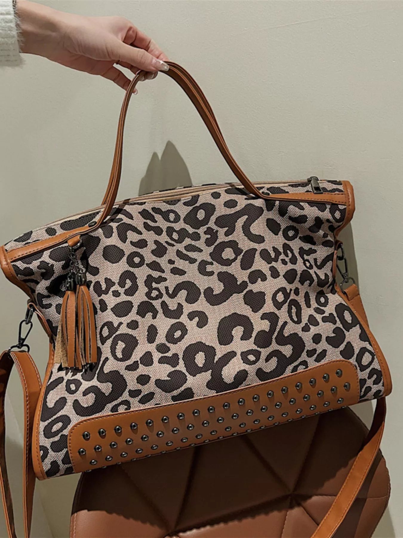 Leopard Studded Tote Bag - Maria de Fatima Andrade