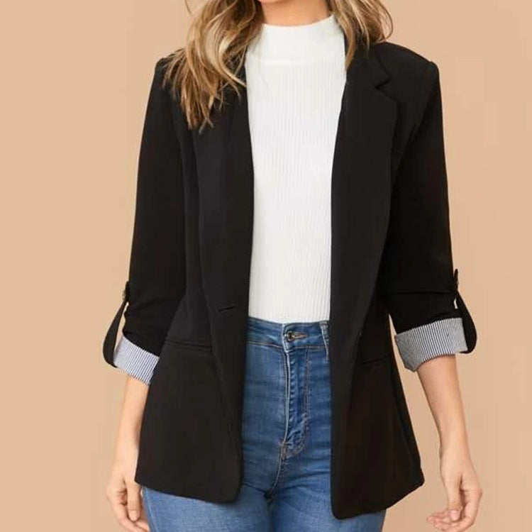 Lapel Collar Roll-Tab Sleeve Blazer - Maria de Fatima Andrade