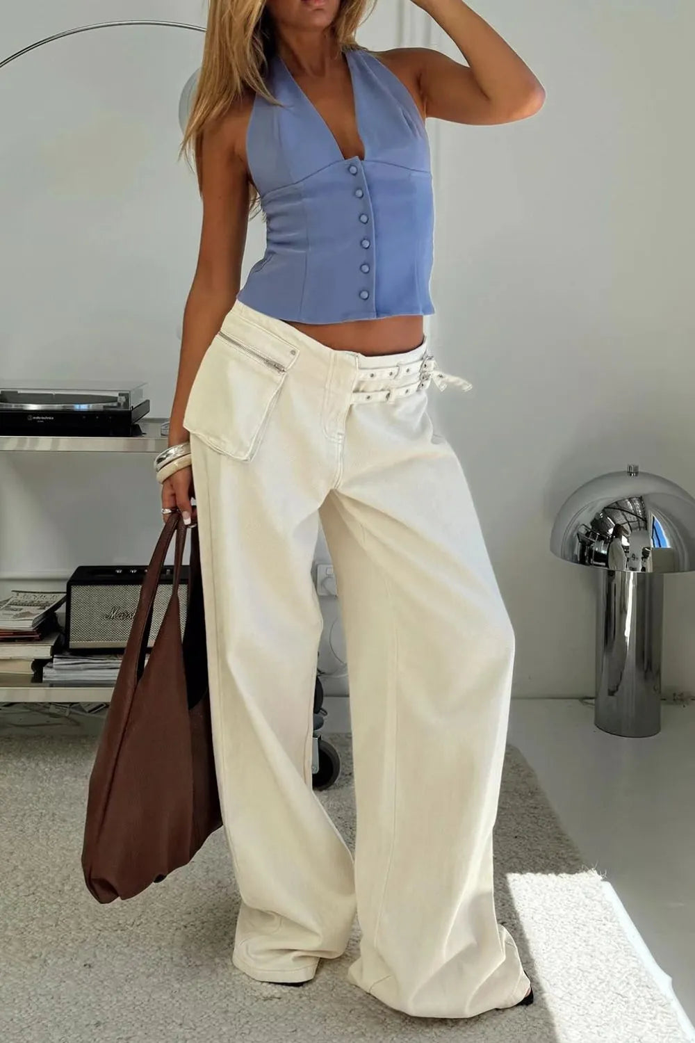 Wide Leg Jeans with Pockets - Maria de Fatima Andrade