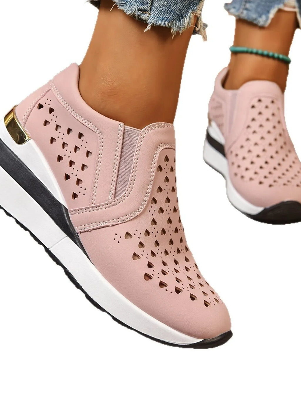 Breathable Cutout Wedge Sneakers - Maria de Fatima Andrade