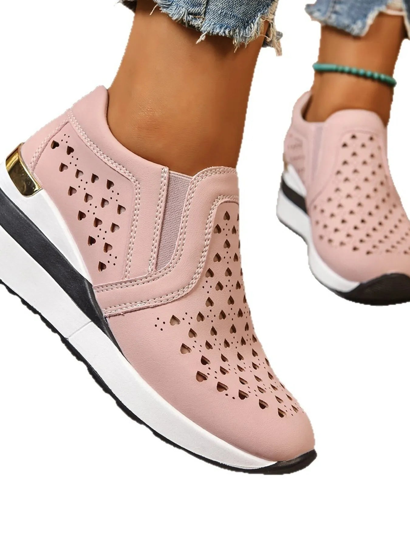 Breathable Cutout Wedge Sneakers - Maria de Fatima Andrade