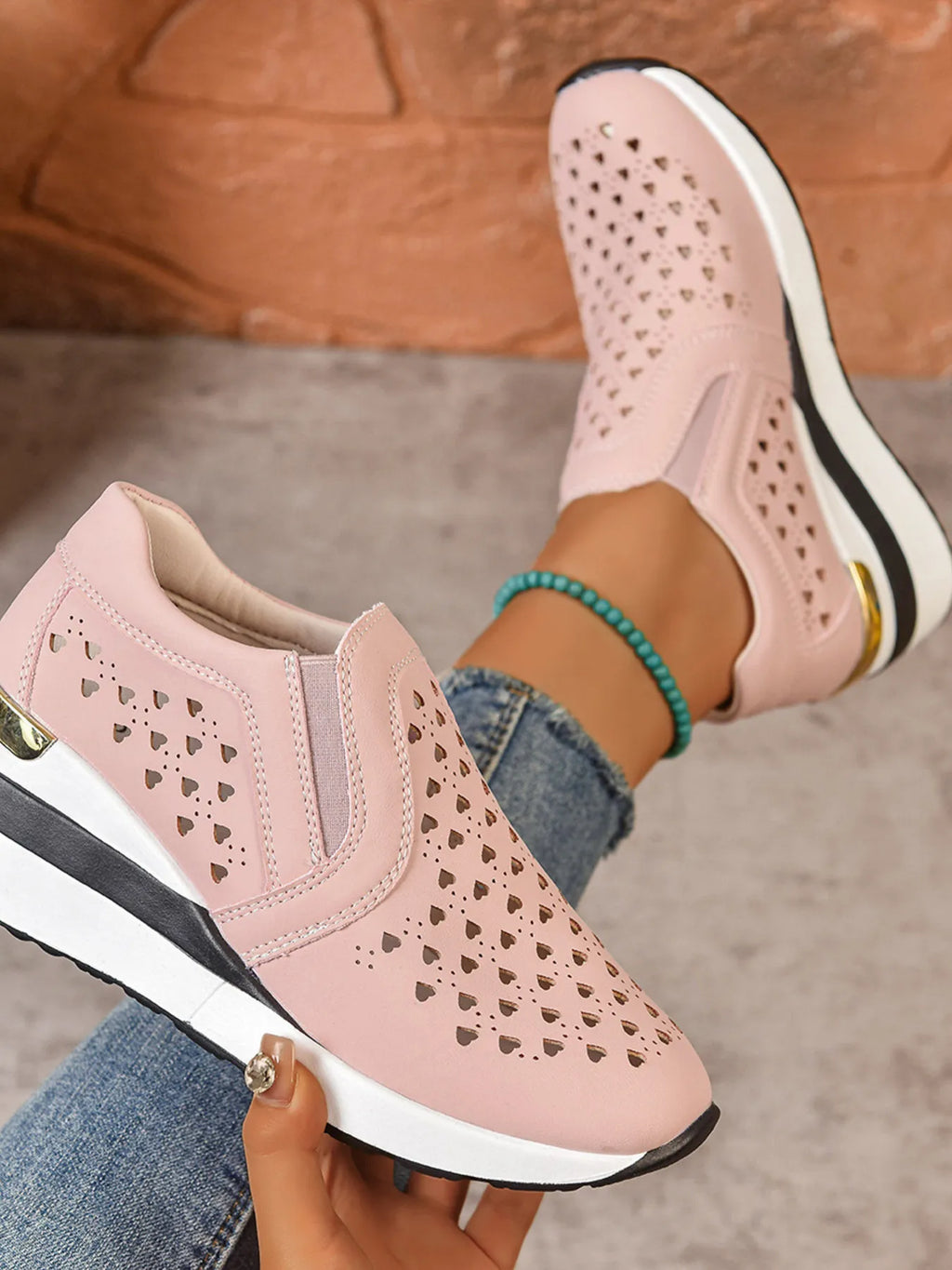 Breathable Cutout Wedge Sneakers - Maria de Fatima Andrade