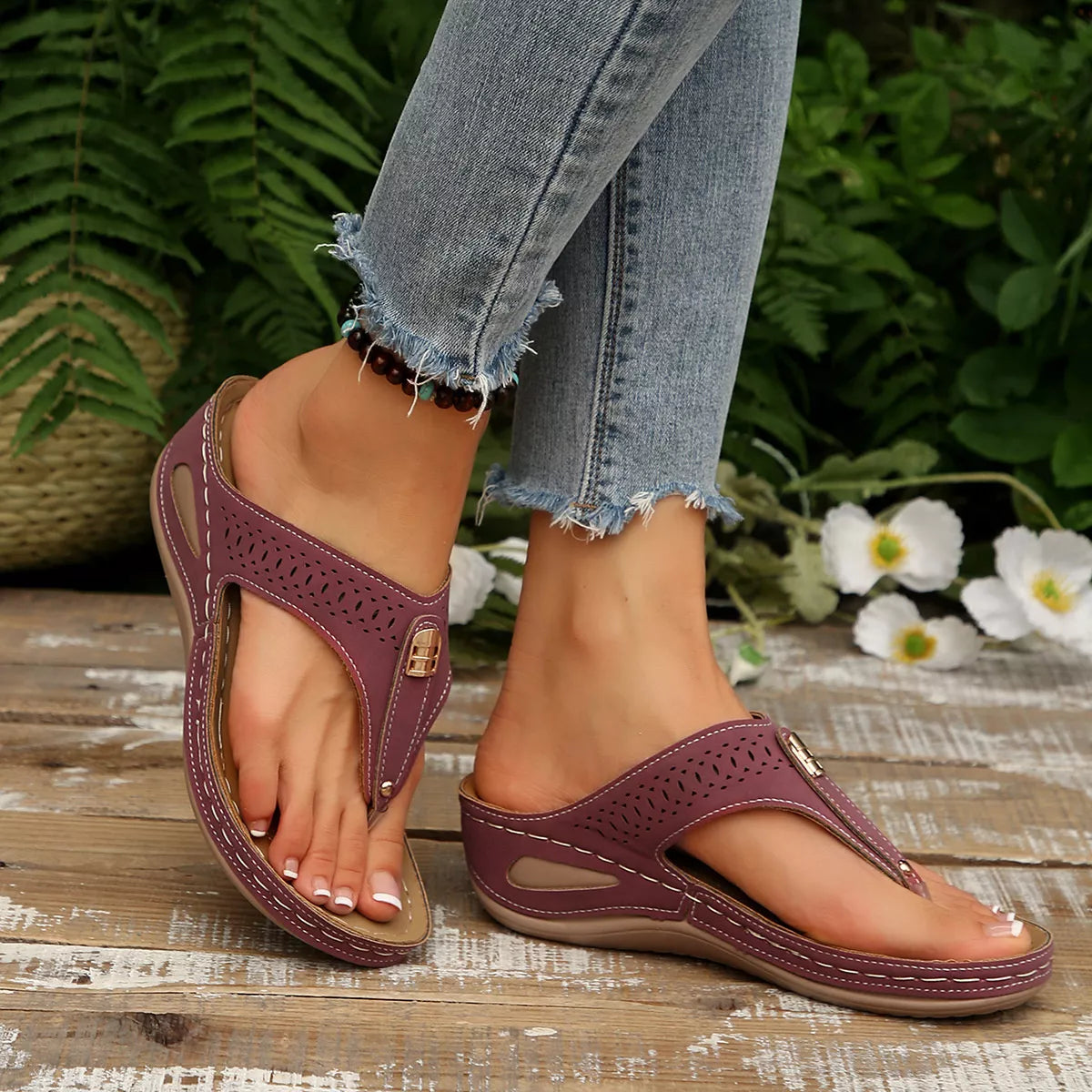 Toe Post Wedge Sandals - Maria de Fatima Andrade