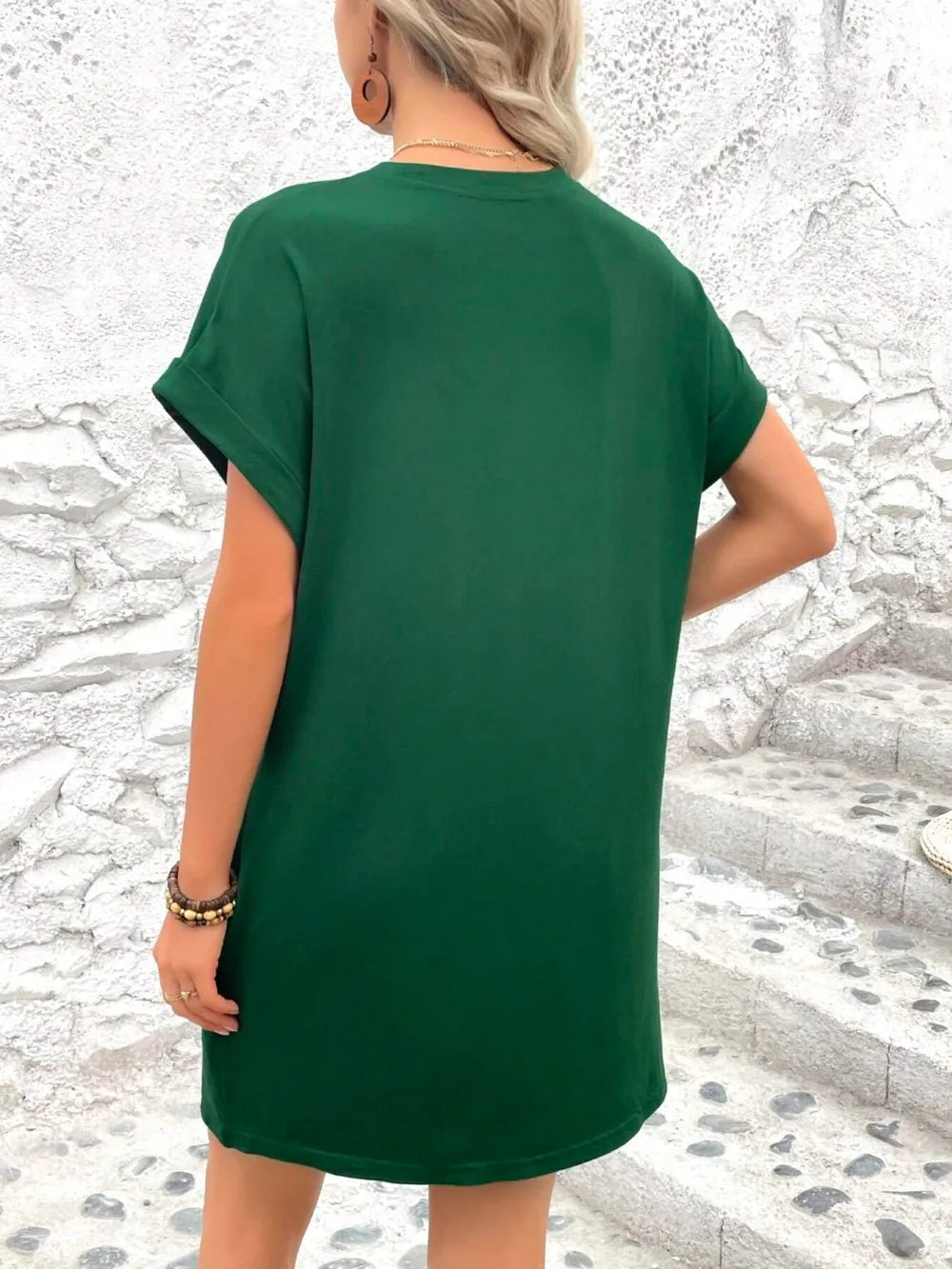 Round Neck Short Sleeve Mini Dress - Maria de Fatima Andrade