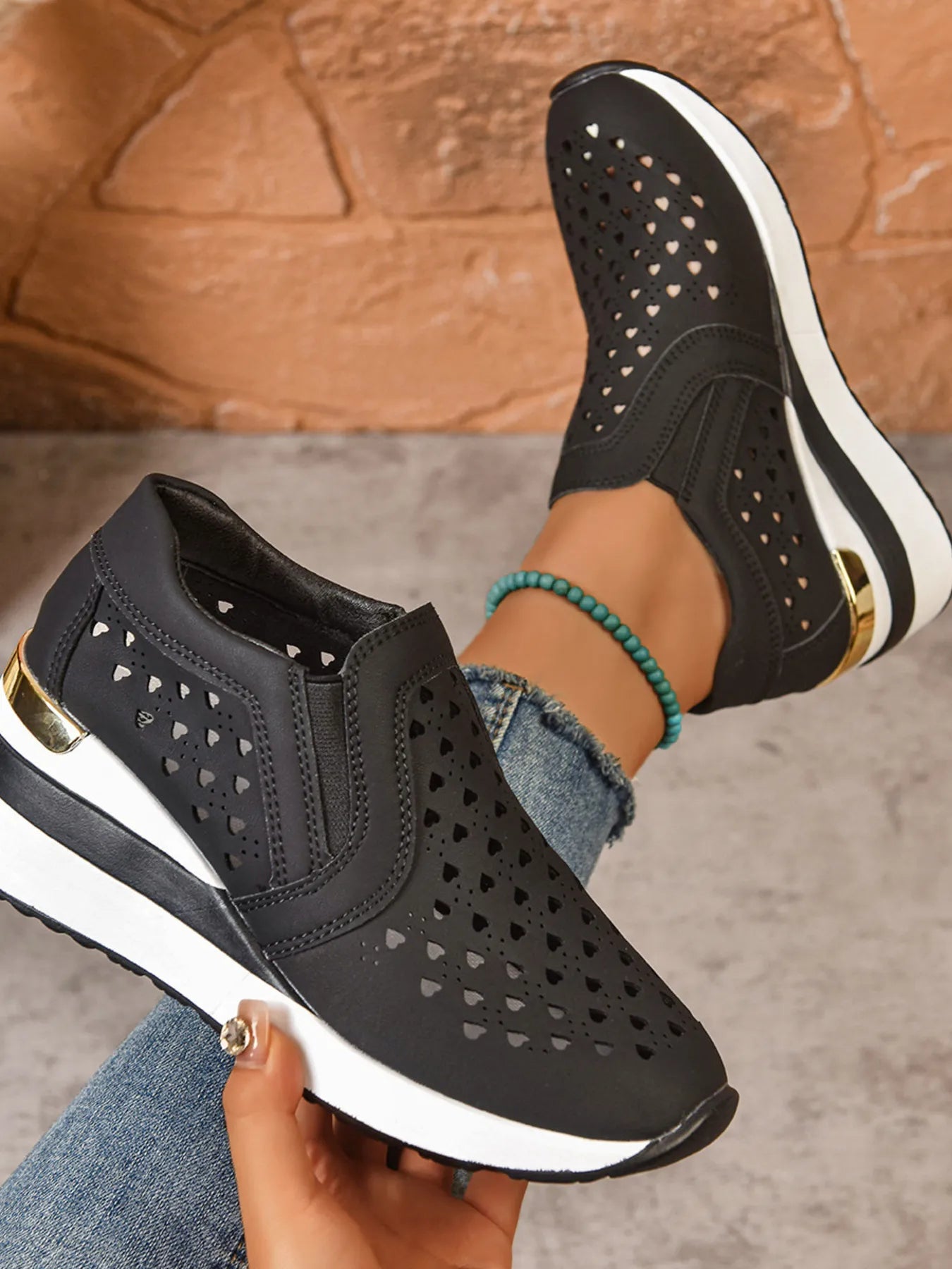 Breathable Cutout Wedge Sneakers - Maria de Fatima Andrade