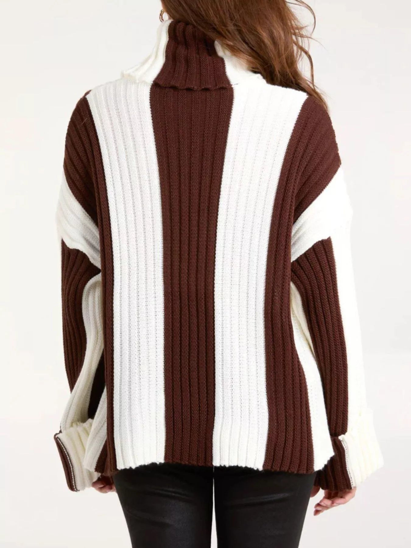 Color Block Ribbed Turtleneck Sweater - Maria de Fatima Andrade