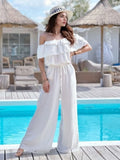 Ruffled Off  Shoulder Wide Leg Jumpsuit - Maria de Fatima Andrade