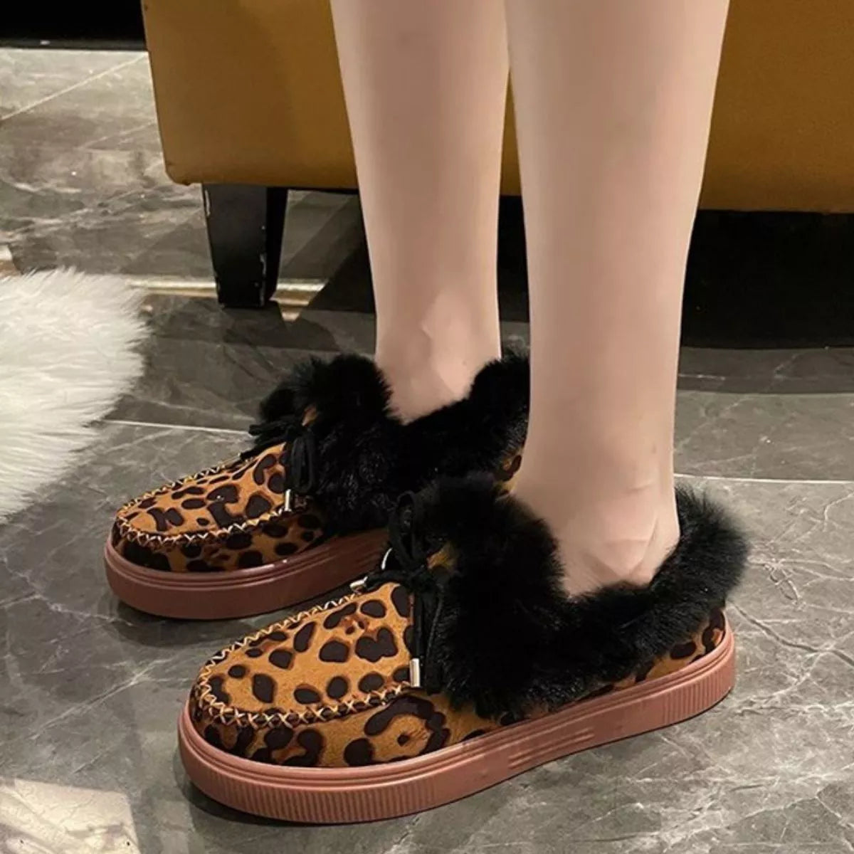 Fuzzy Round Toe Slip-Ons - Maria de Fatima Andrade