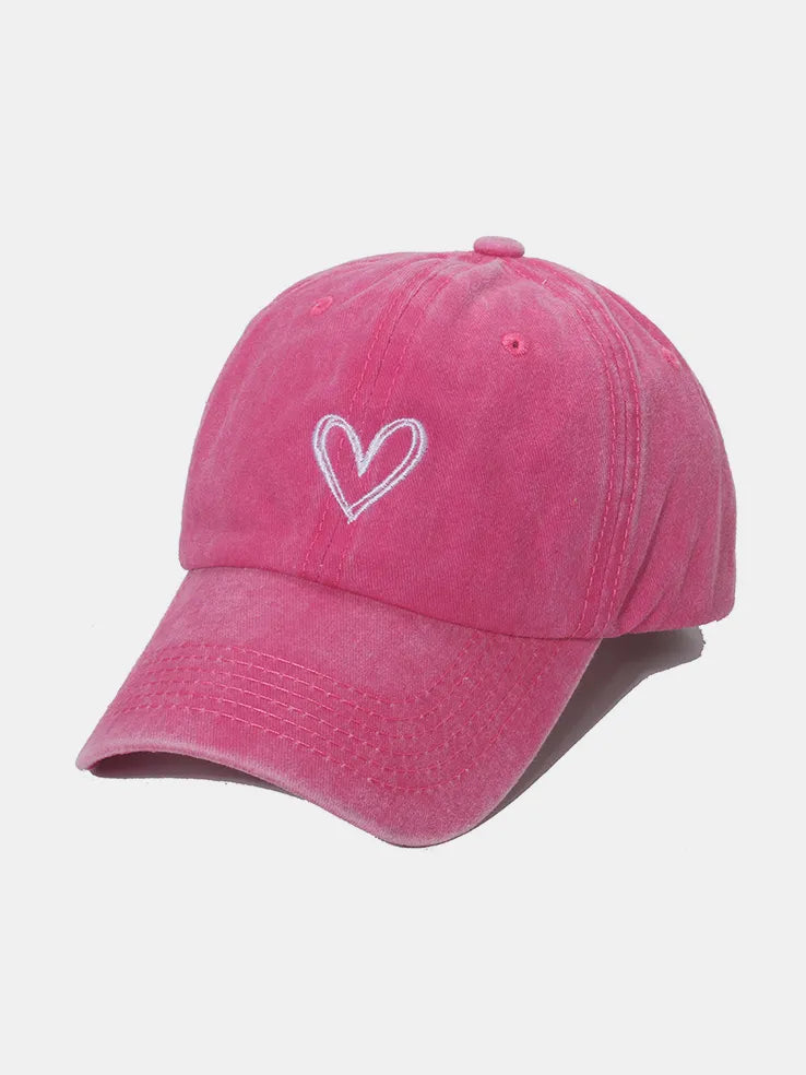 Embroidered Heart Washed Cotton Baseball Cap - Maria de Fatima Andrade