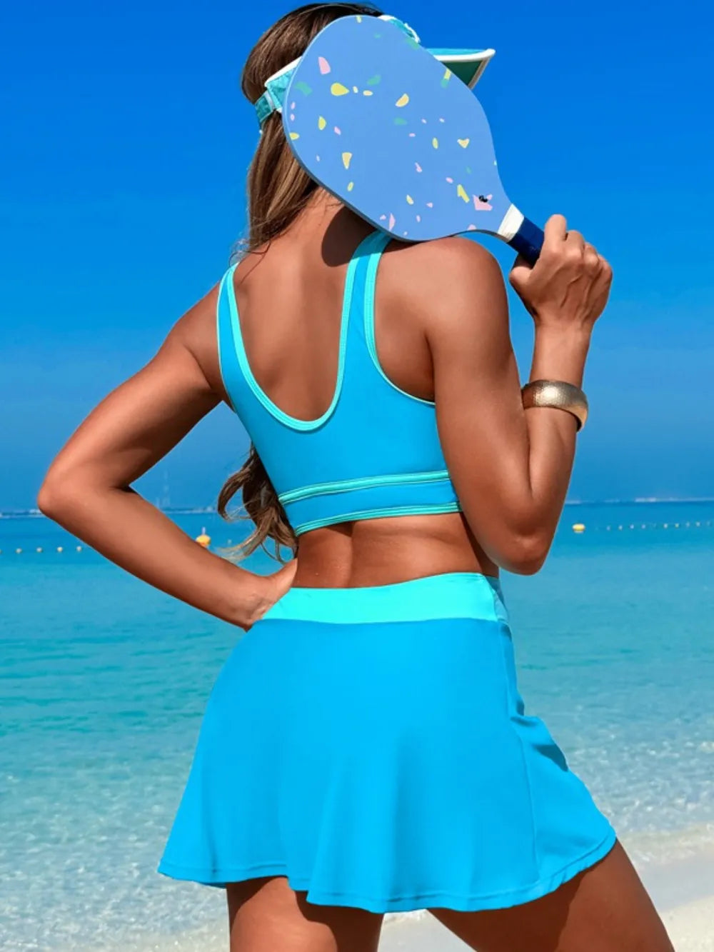 Scoop Neck Top and Skort Swim Set - Maria de Fatima Andrade
