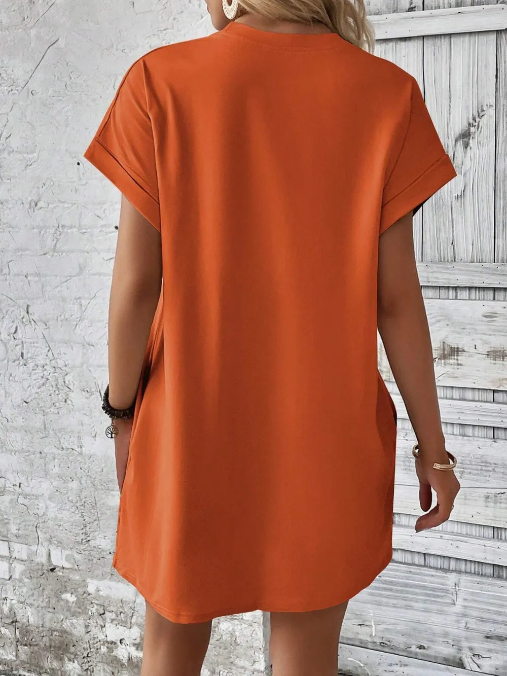 Round Neck Short Sleeve Mini Dress - Maria de Fatima Andrade