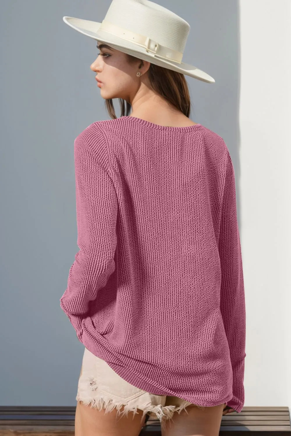 Thumbhole Long Sleeve Button Top - Maria de Fatima Andrade