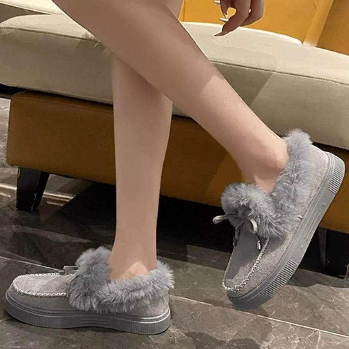 Fuzzy Round Toe Slip-Ons - Maria de Fatima Andrade