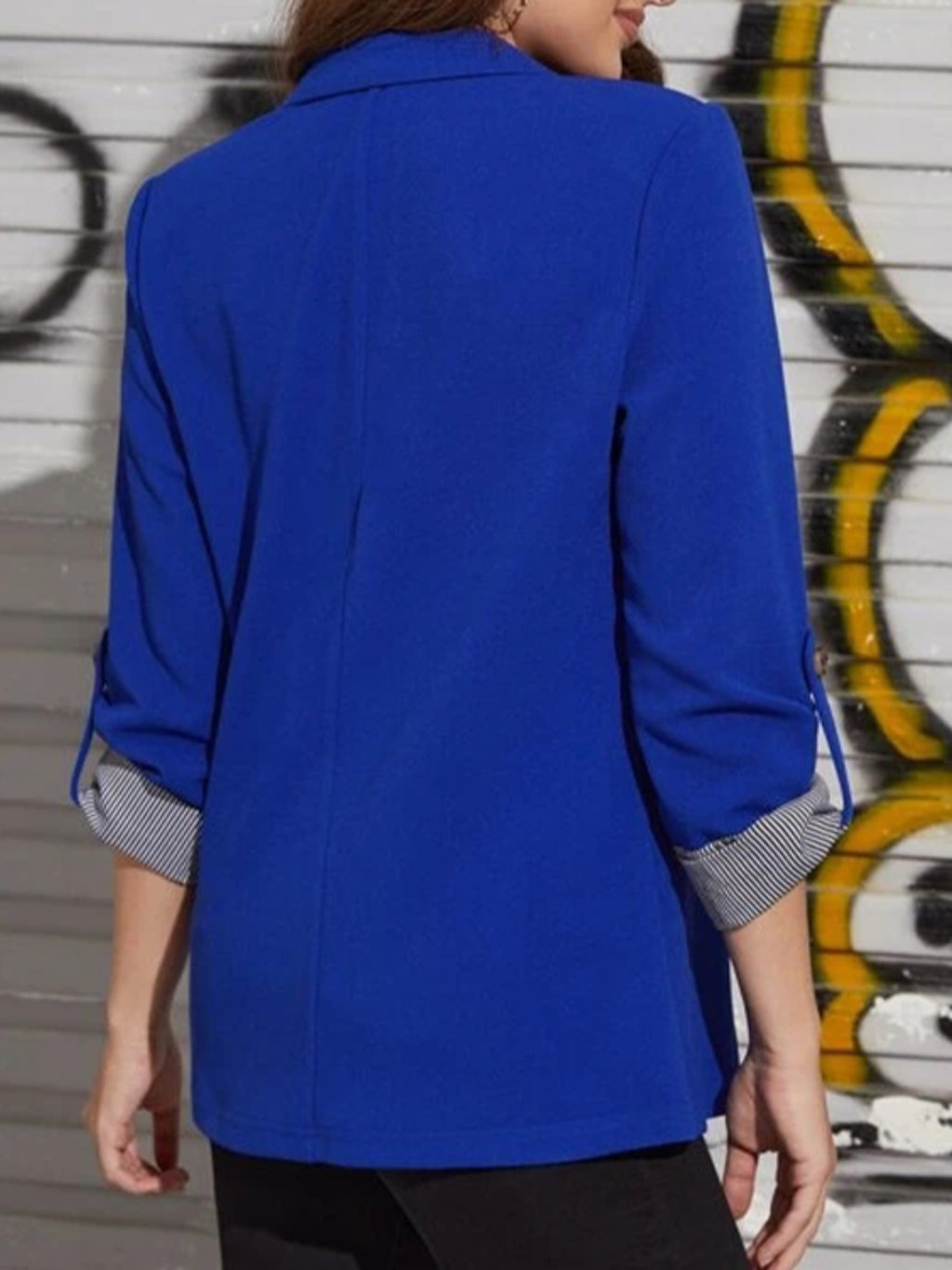 Lapel Collar Roll-Tab Sleeve Blazer - Maria de Fatima Andrade