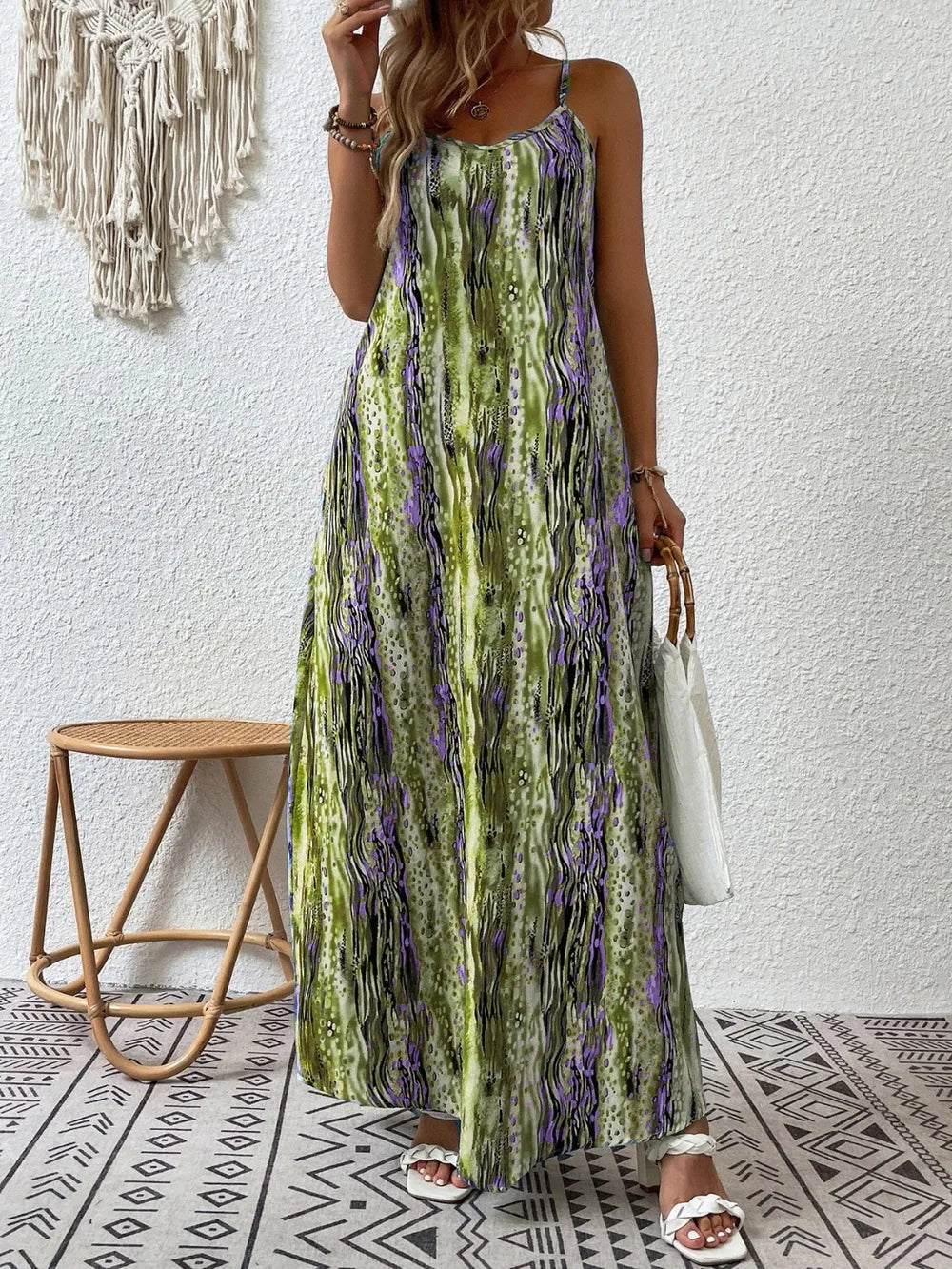 Full Size Printed Scoop Neck Maxi Cami Dress - Maria de Fatima Andrade