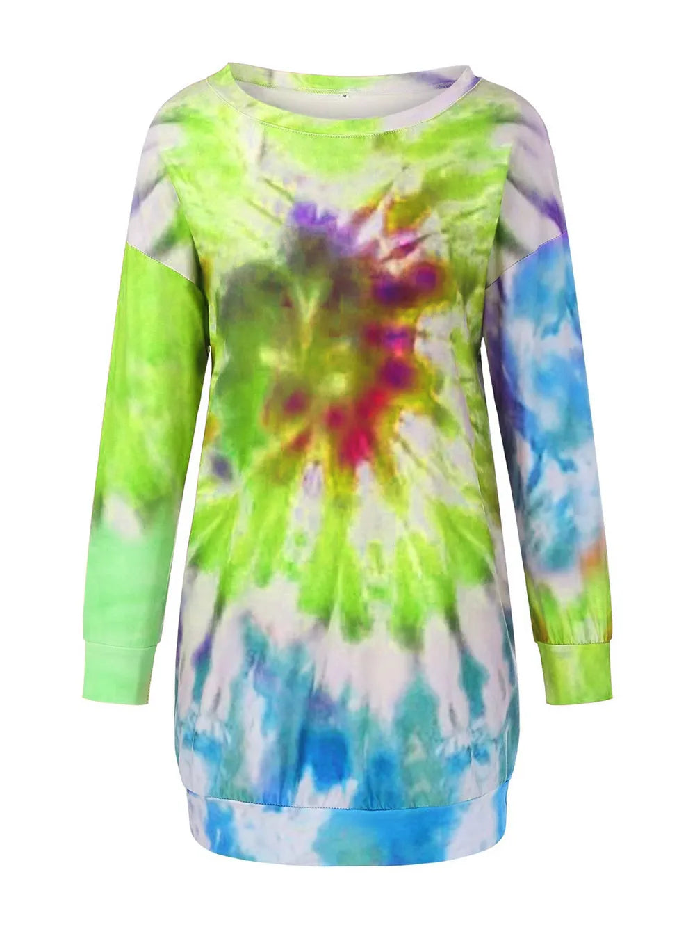 Full Size Tie-Dye Round Neck Long Sleeve Dress - Maria de Fatima Andrade