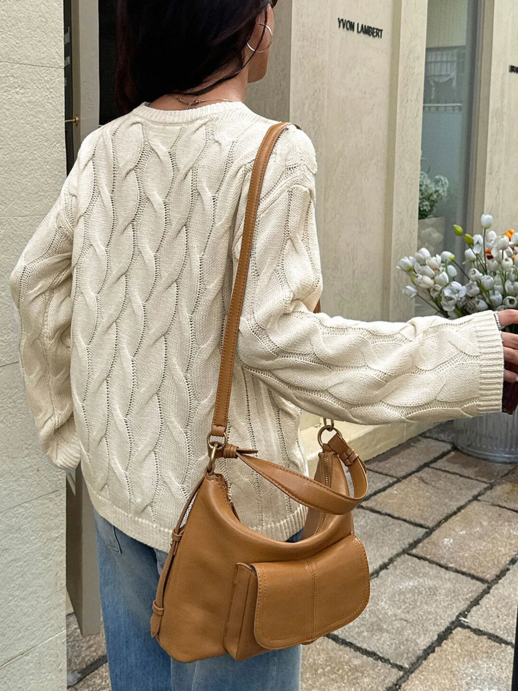 Cable Knit Long Sleeve Sweater - Maria de Fatima Andrade