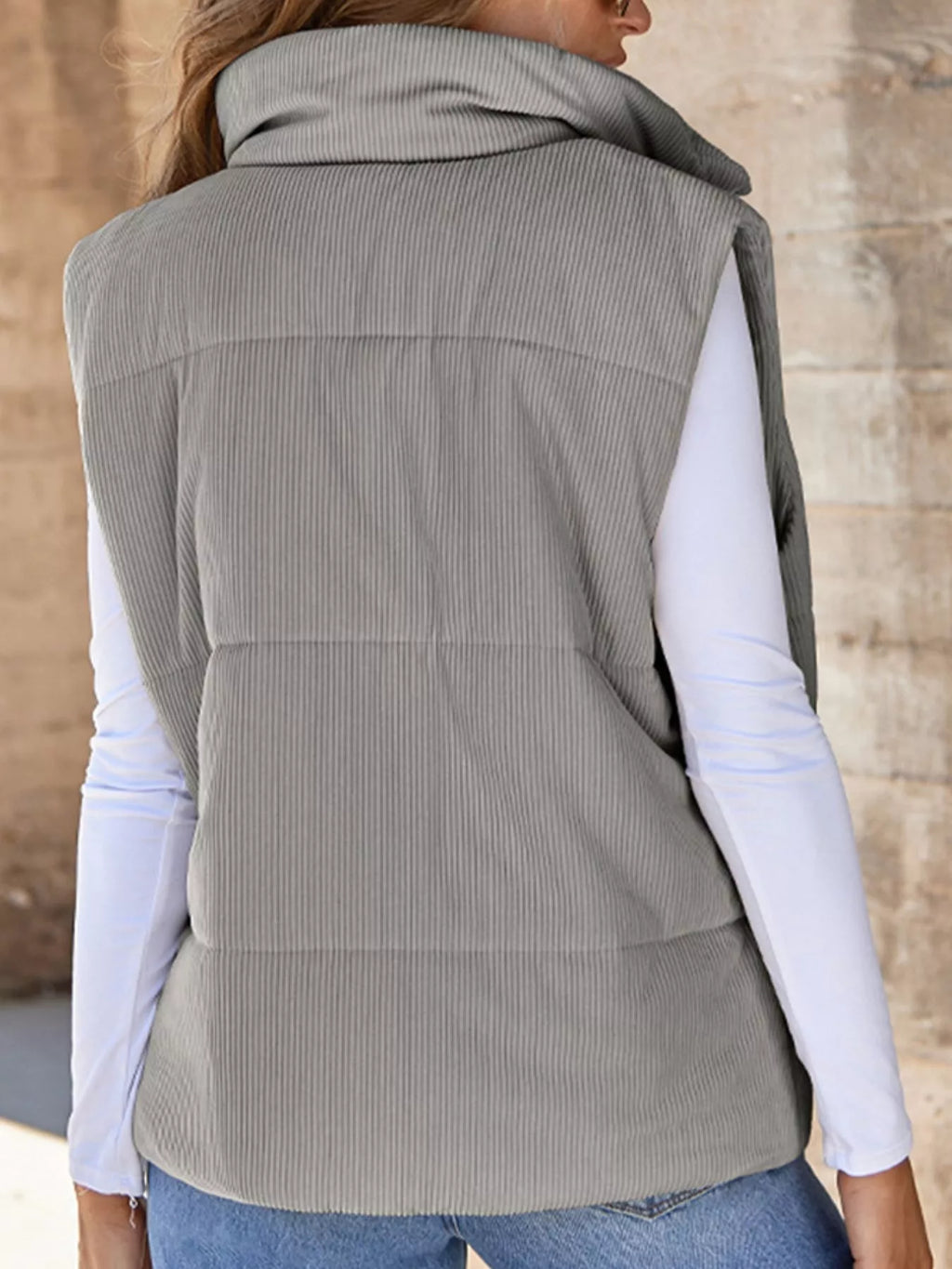 Corduroy Zip Up Vest Coat - Maria de Fatima Andrade