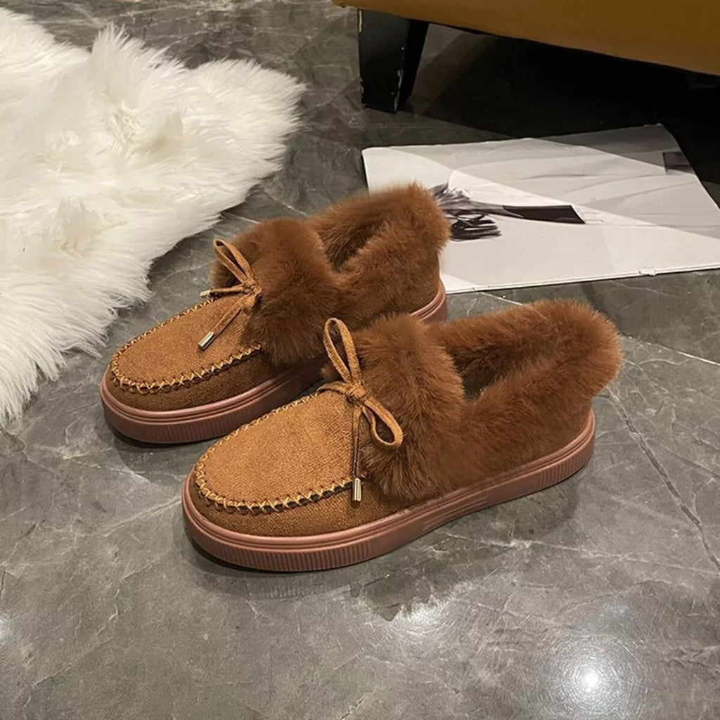 Fuzzy Round Toe Slip-Ons - Maria de Fatima Andrade
