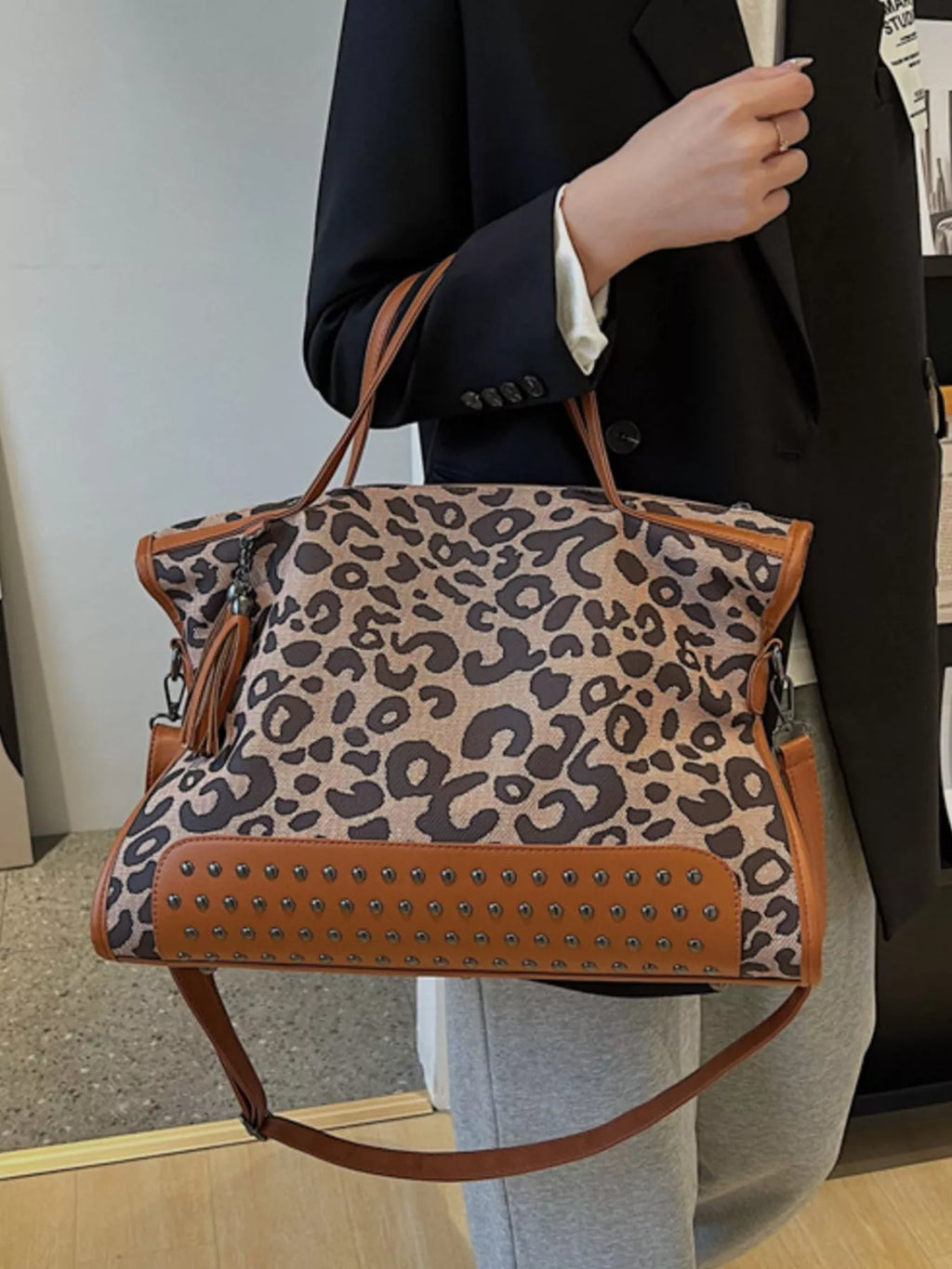 Leopard Studded Tote Bag - Maria de Fatima Andrade