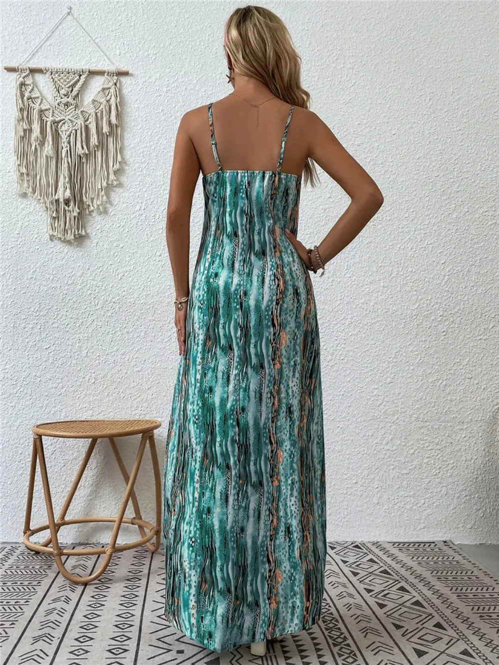 Full Size Printed Scoop Neck Maxi Cami Dress - Maria de Fatima Andrade
