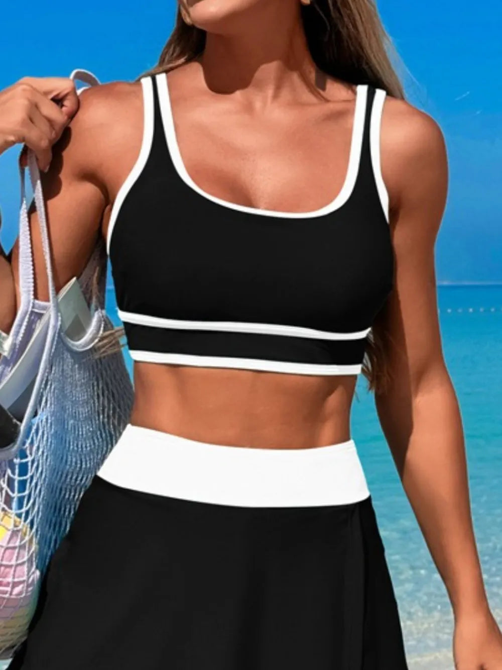 Scoop Neck Top and Skort Swim Set - Maria de Fatima Andrade