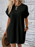 Round Neck Short Sleeve Mini Dress - Maria de Fatima Andrade