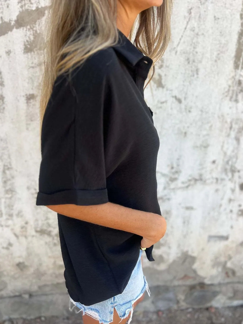Full Size Collared Neck Half Sleeve Shirt Plus Size - Maria de Fatima Andrade